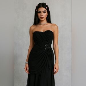 Vintage Y2K Kira Tiered Dress Size S Gathered Embellished Strapless Ruched